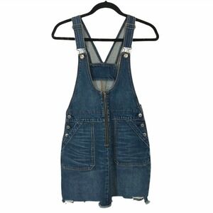 American Eagle Womens Blue Front Zip Distressed Denim Bib Overall Dress Size XS